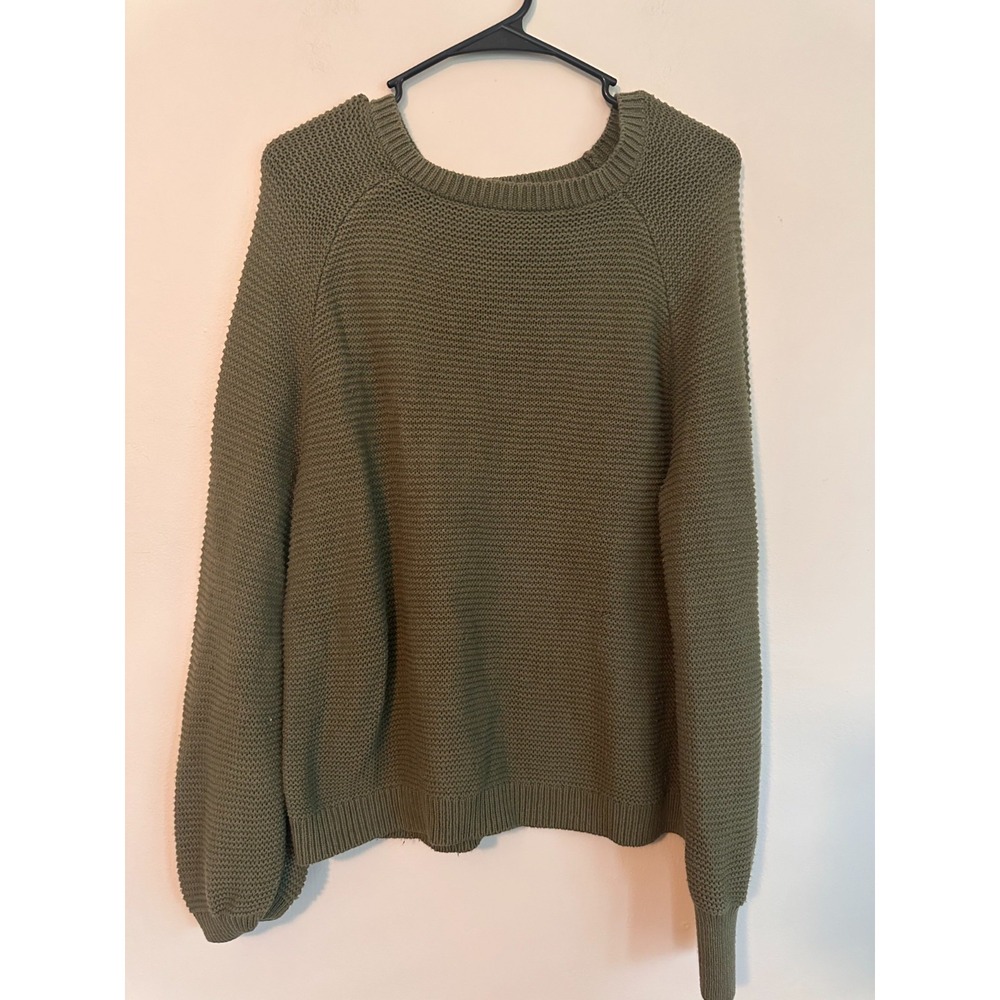 C&C California Sweater Womens LARGE Olive Green Tight Knit Long Sleeve Pullover